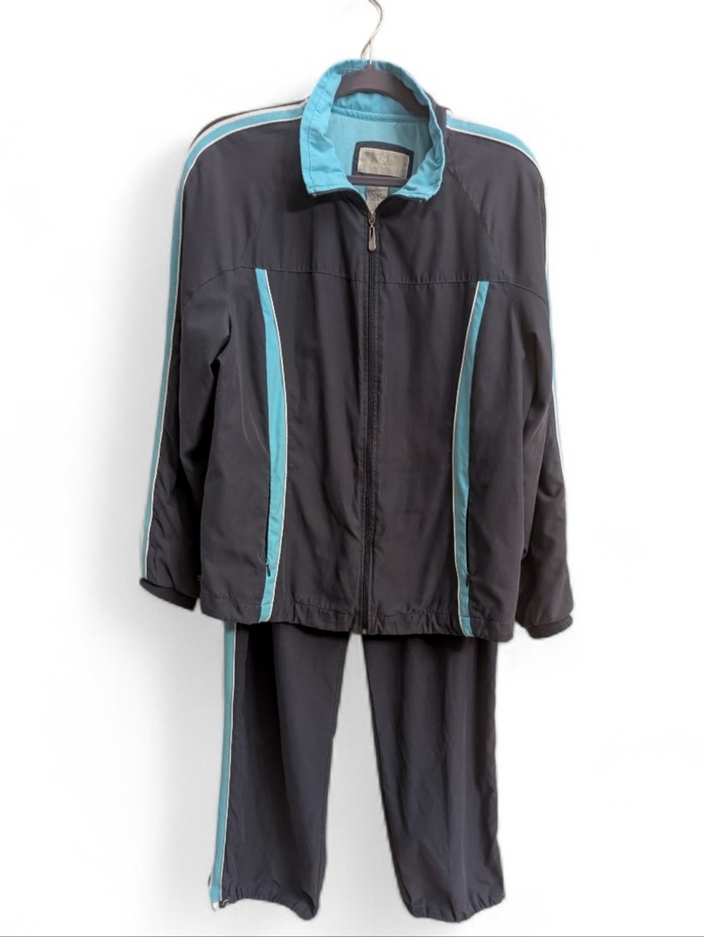 Green Tea 1X Tracksuit Set Ash Gray Turquoise Teal Retro Sporty 2pc